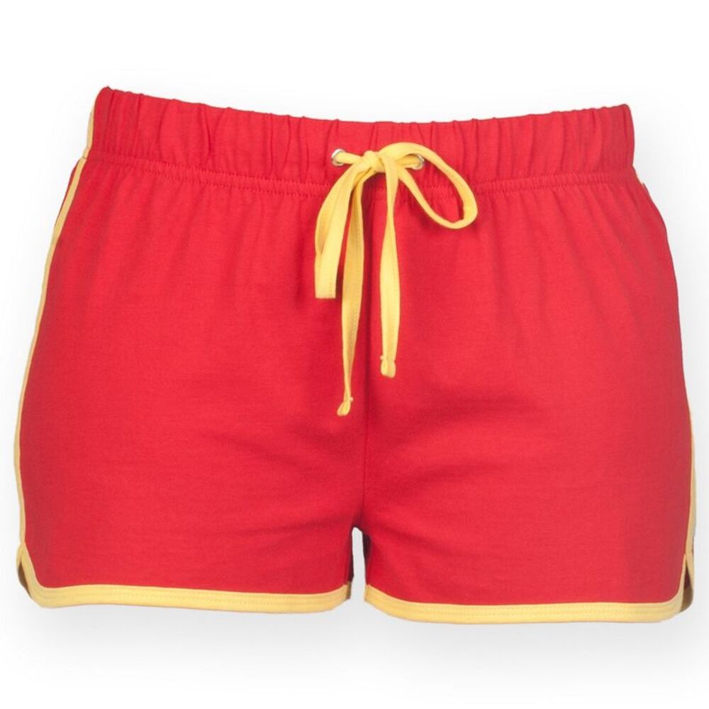 Skinni Fit Womens/Ladies Retro Training / Fitness Sports Shorts / Red/ Yellow